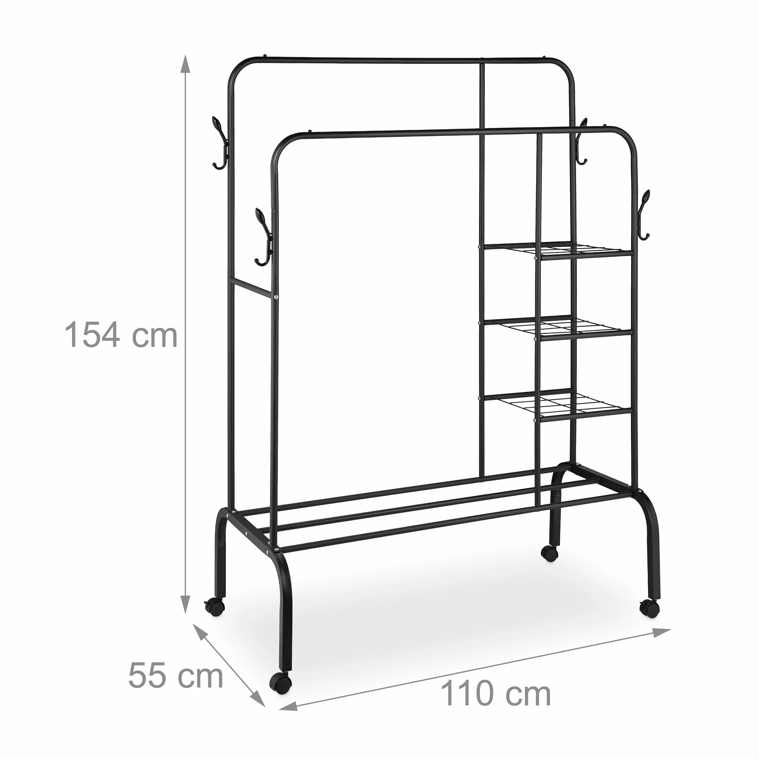 Relaxdays Appendiabiti con Rotelle, Metallo, 154x110x55 cm, Nero
