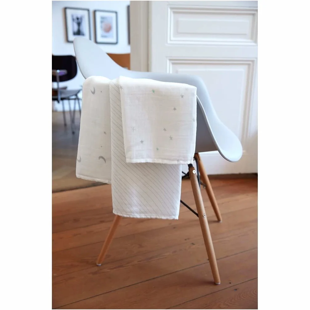 LÄSSIG Coperta Puck neonati Panno garza Set 3 pezzi cotone 80x80 cm Swaddle Garden Explorer Tractor