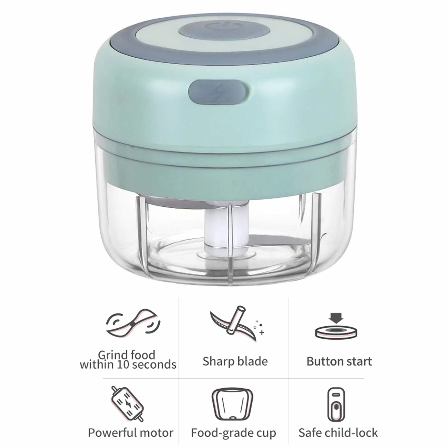 Smerigliatrice per aglio Tritatutto Elettrico Cordless USB Ricaricabile ABS PC Acciaio