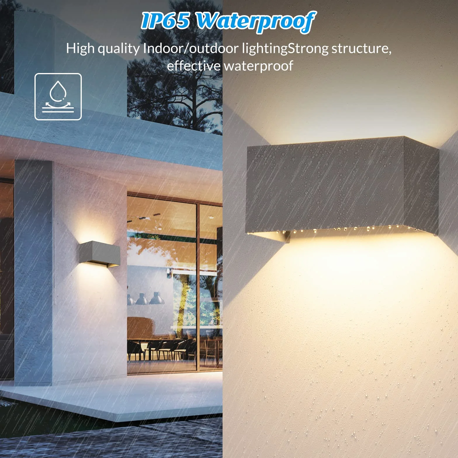 Lampade da parete a LED da 24 W, per interni grigi, 4 pezzi su e giù, fascio di luce regolabile, lampada da parete per esterni, luce bianca calda, 3000 K, per esterni, IP65, impermeabile