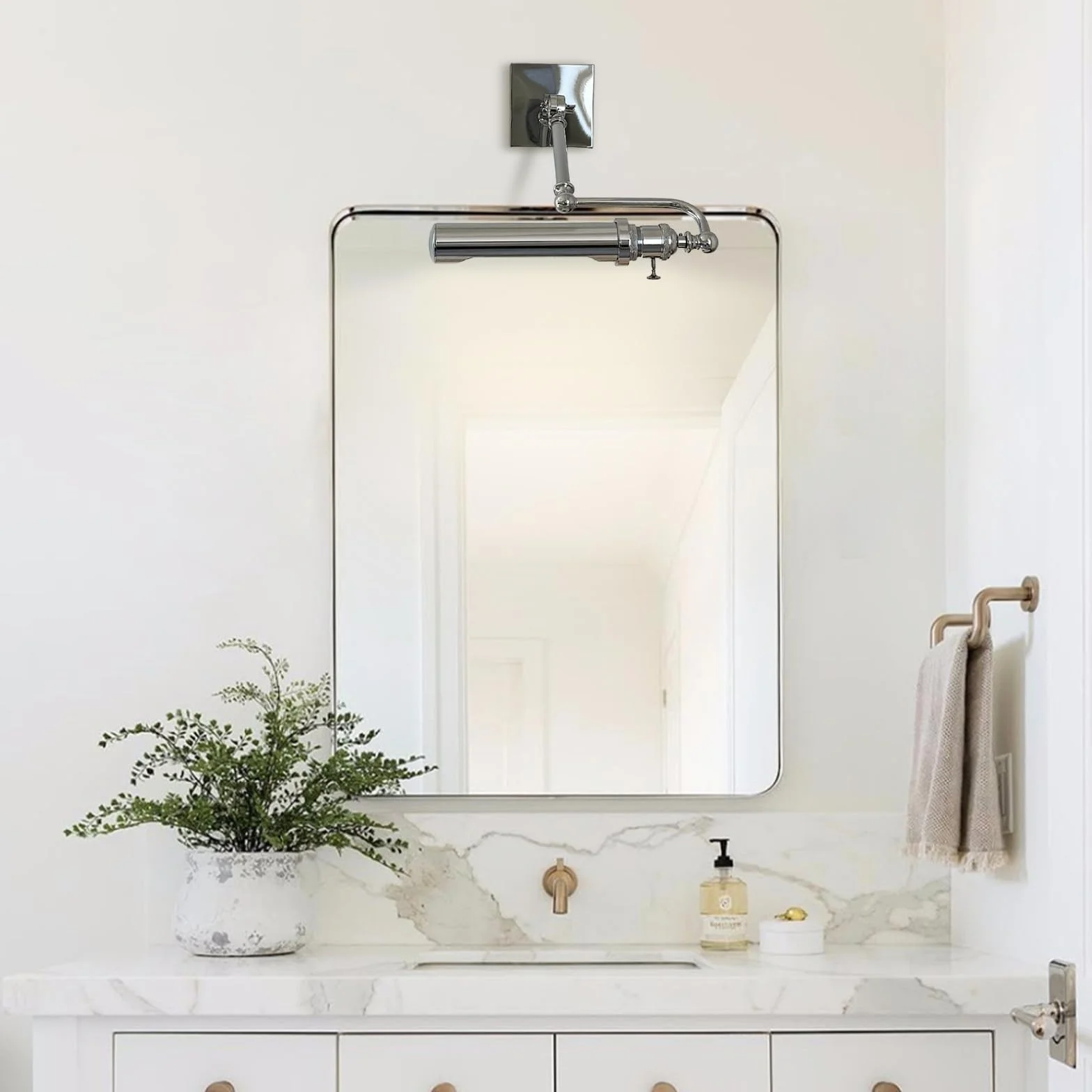 Lampadari da bagno Morden, luci di cortesia cromate for specchio, applique da parete con braccio oscillante regolabile con interruttore, lampada da parete for interni in stile Bauhaus
