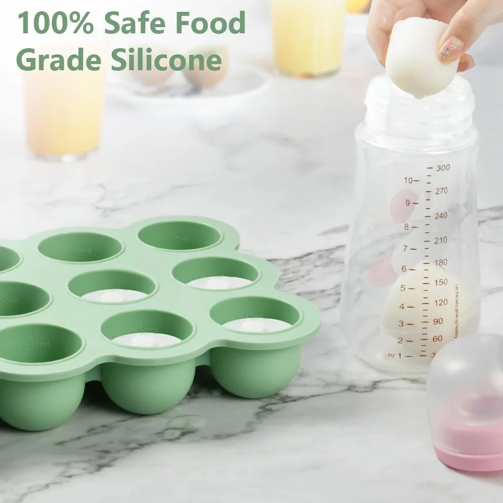 Aolso Contenitore in Silicone 12 Scomparti 45ml Stampi Pappa Freezer Senza BPA Vassoio Alimenti Coperchio Rimovibile Verde