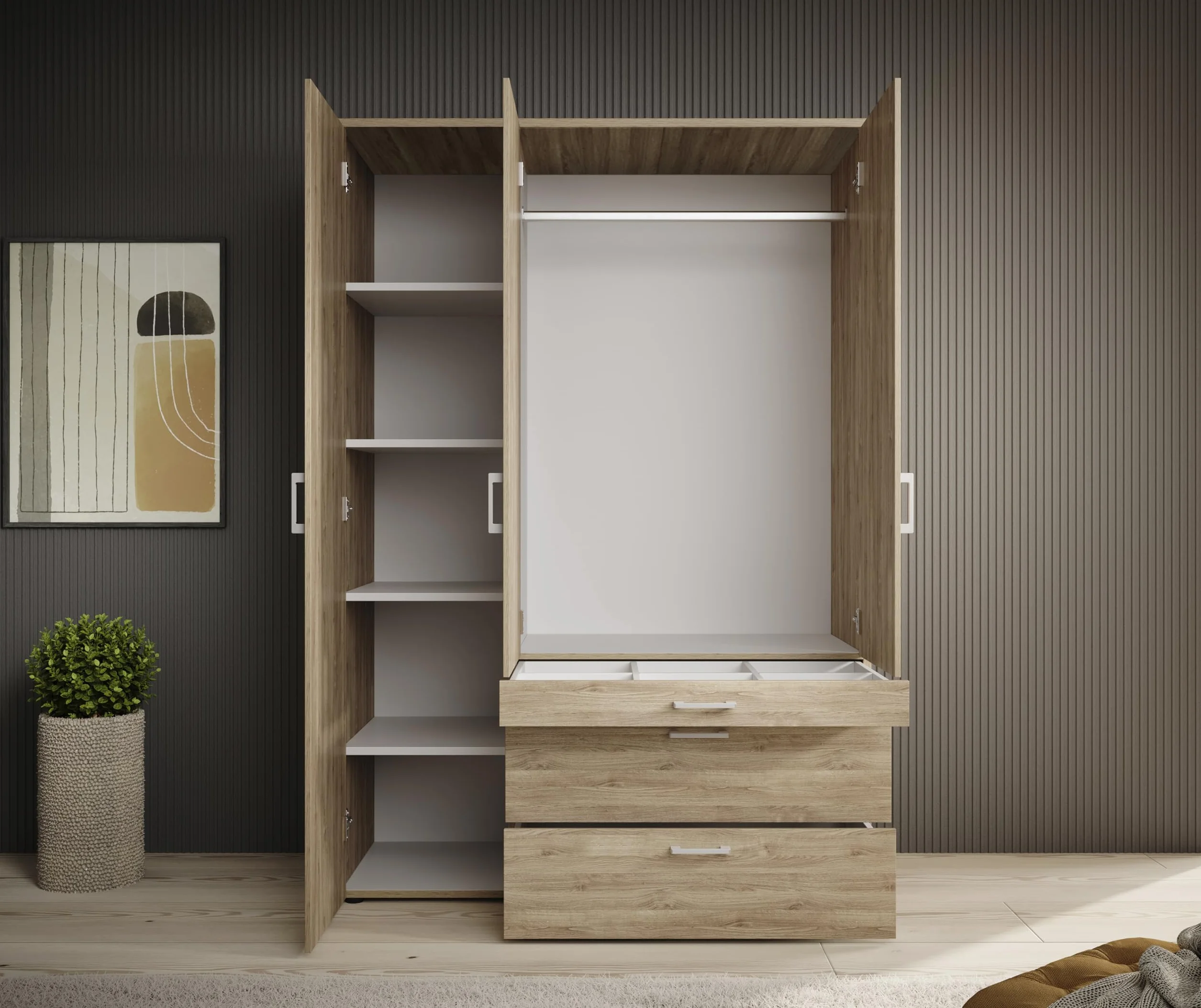 Armadio a 3 ante battenti con specchio 135x195x56 cm AVANTI TRENDSTORE