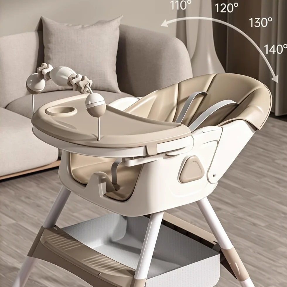 Seggiolone Bambini con Altalena e Ruote, Angolazione Regolabile, Grigio