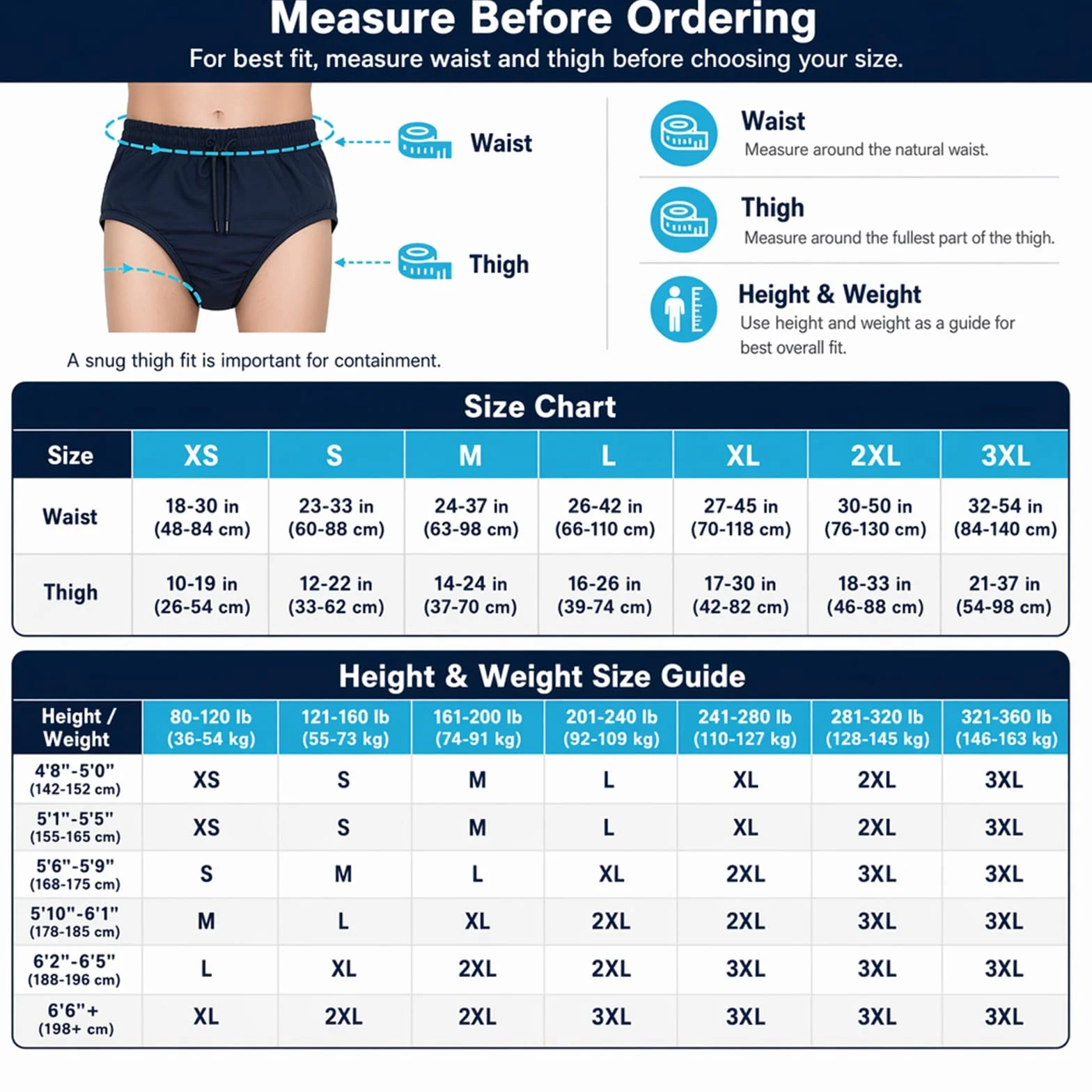 Pannolini da nuoto riutilizzabili per adulti AQX, lavabili, a prova di perdite incontinenza, unisex (S, blu)