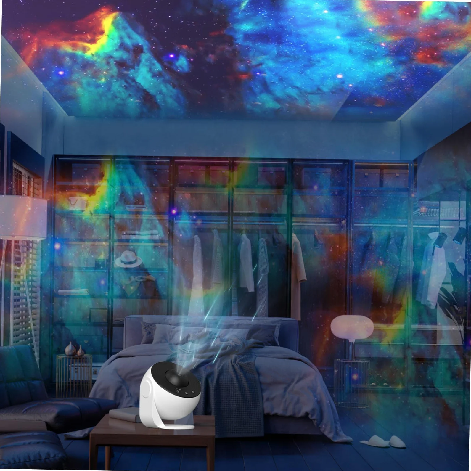 HOMSFOU Proiettore Luce Notturna Romantica Nebulosa Galassia per Camera da Letto con Luce Bianca, Rotazione 12 Min, Materiali Abs+pc per Serate Film