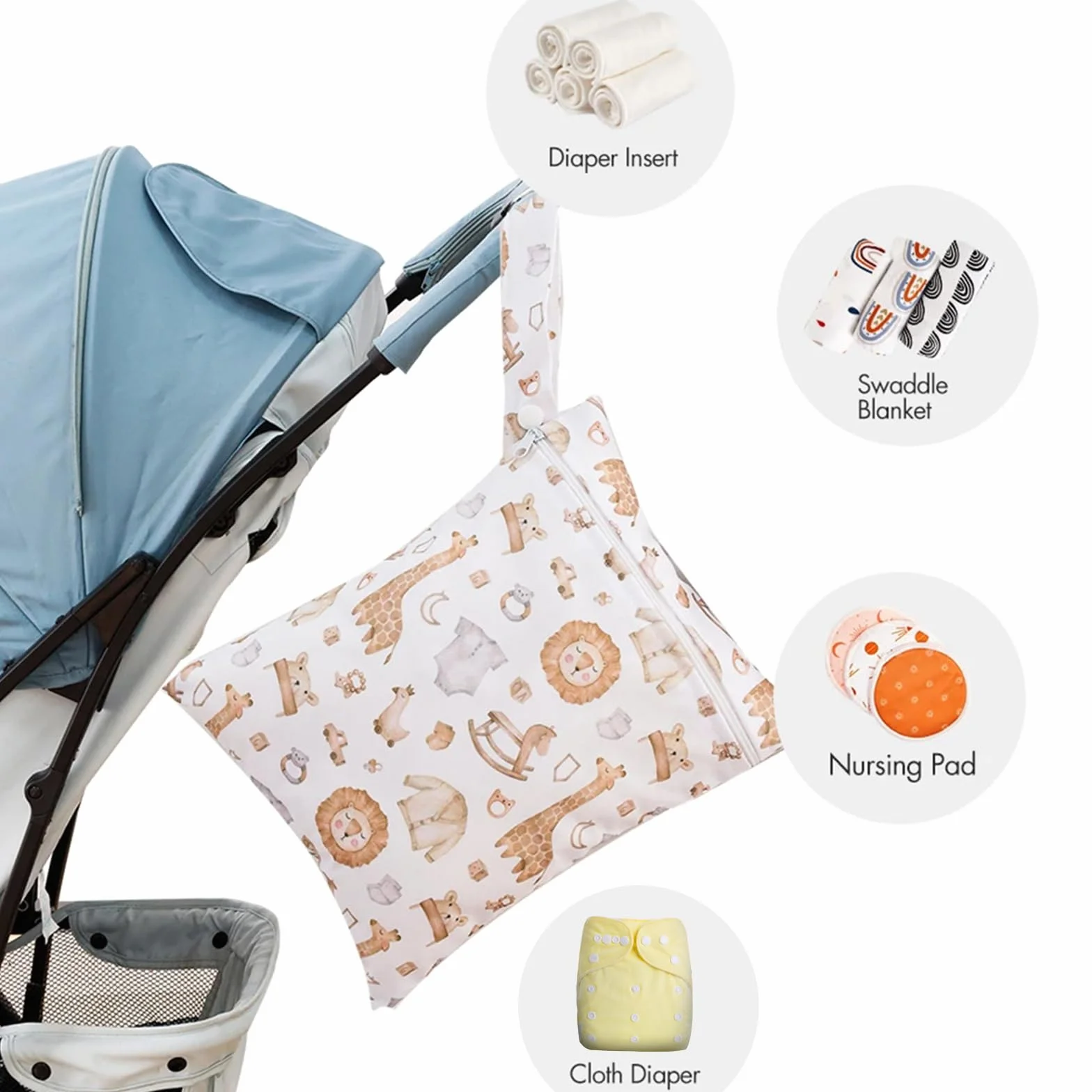 Borsa Porta Pannolini Impermeabile Wet Bag 3 Pezzi per Viaggio Spiaggia Piscina