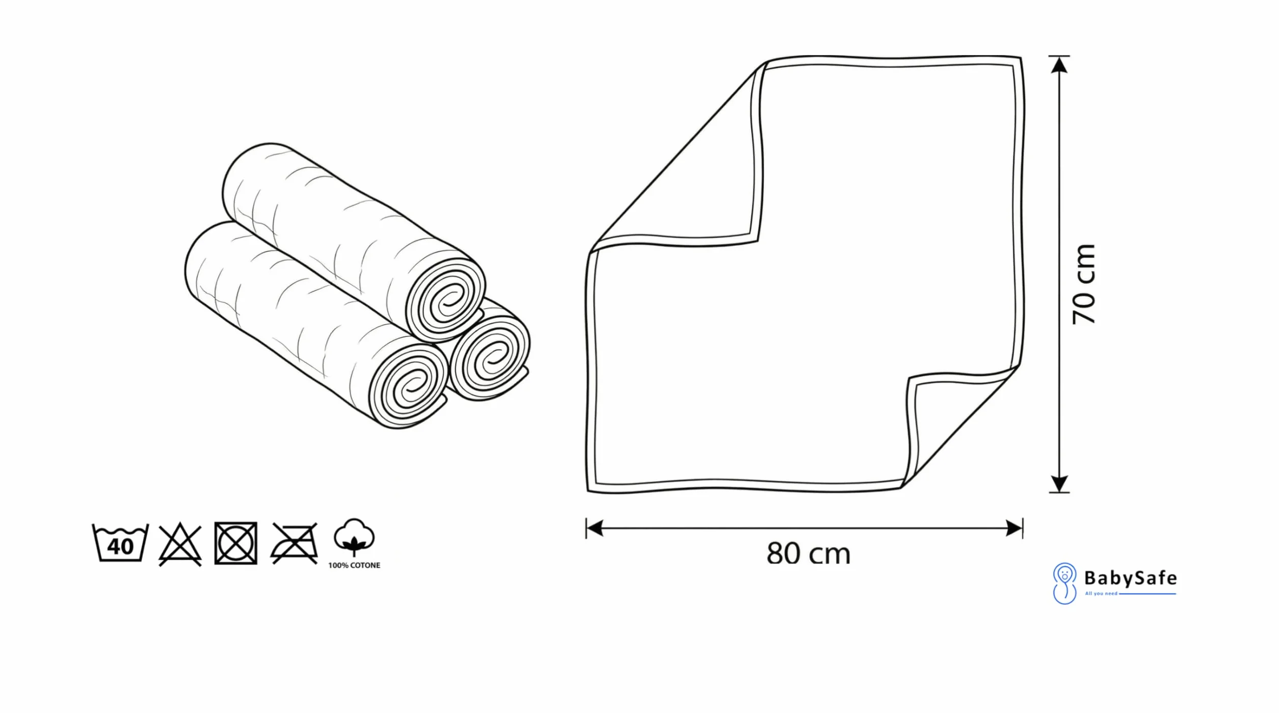 BABYSAFE Mussole Neonato Cotone Biologico 80x70cm Pacco da 3 Certificato OEKO-TEX Made in Europe