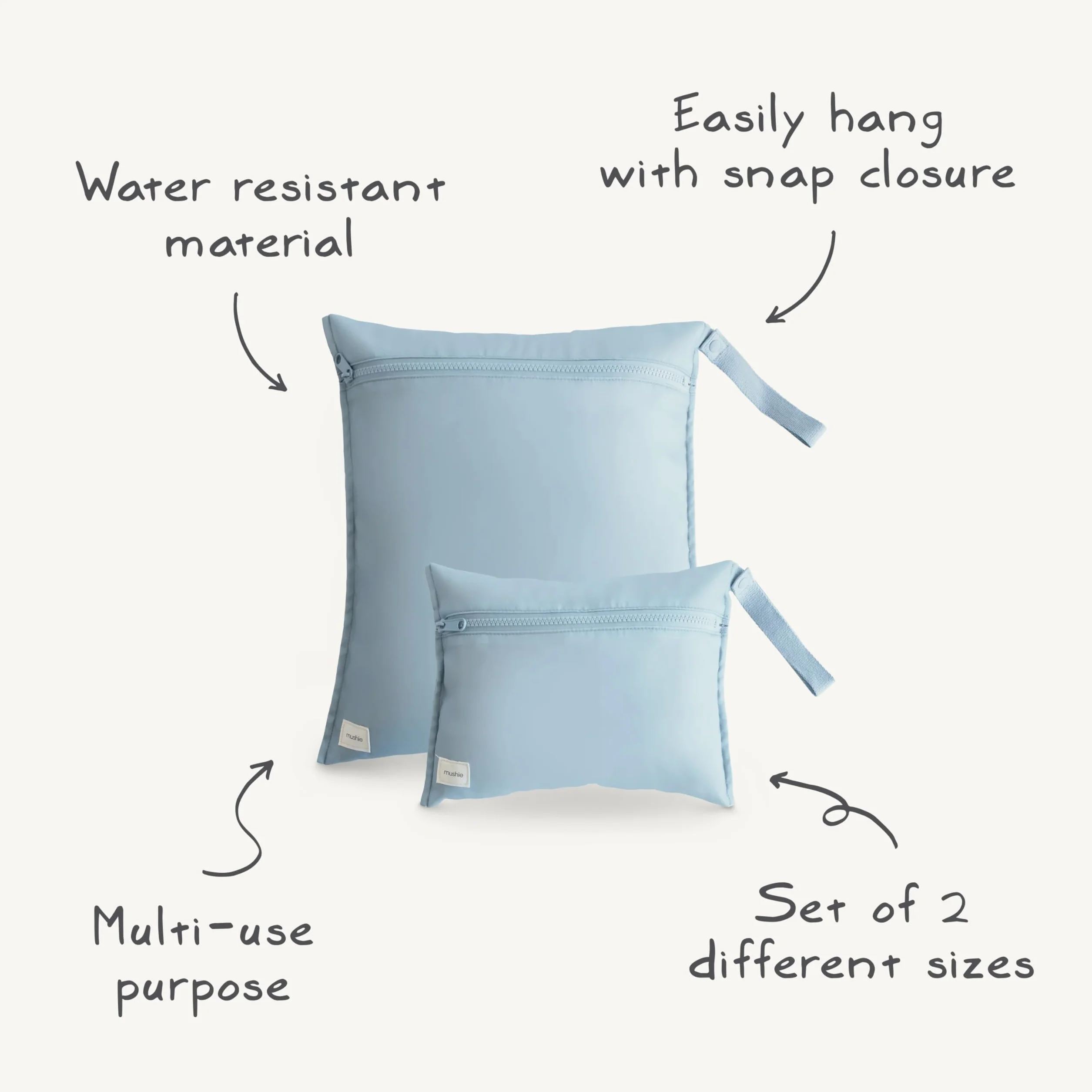 Mushie Wet Bag Impermeabile 2 Pezzi Set Grande e Piccolo per Pannolini, Abiti e Giochi, Poliestere Facile da Pulire