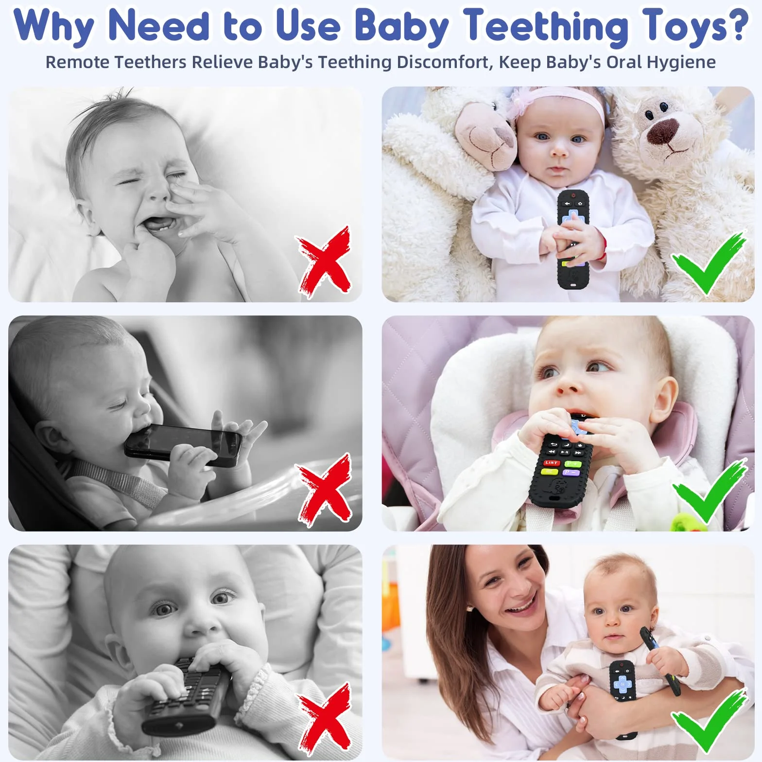 Giocattoli Sensoriali in Silicone per Dentizione Bambini 3-12 Mesi, Telecomando Bagno Neonato Nero
