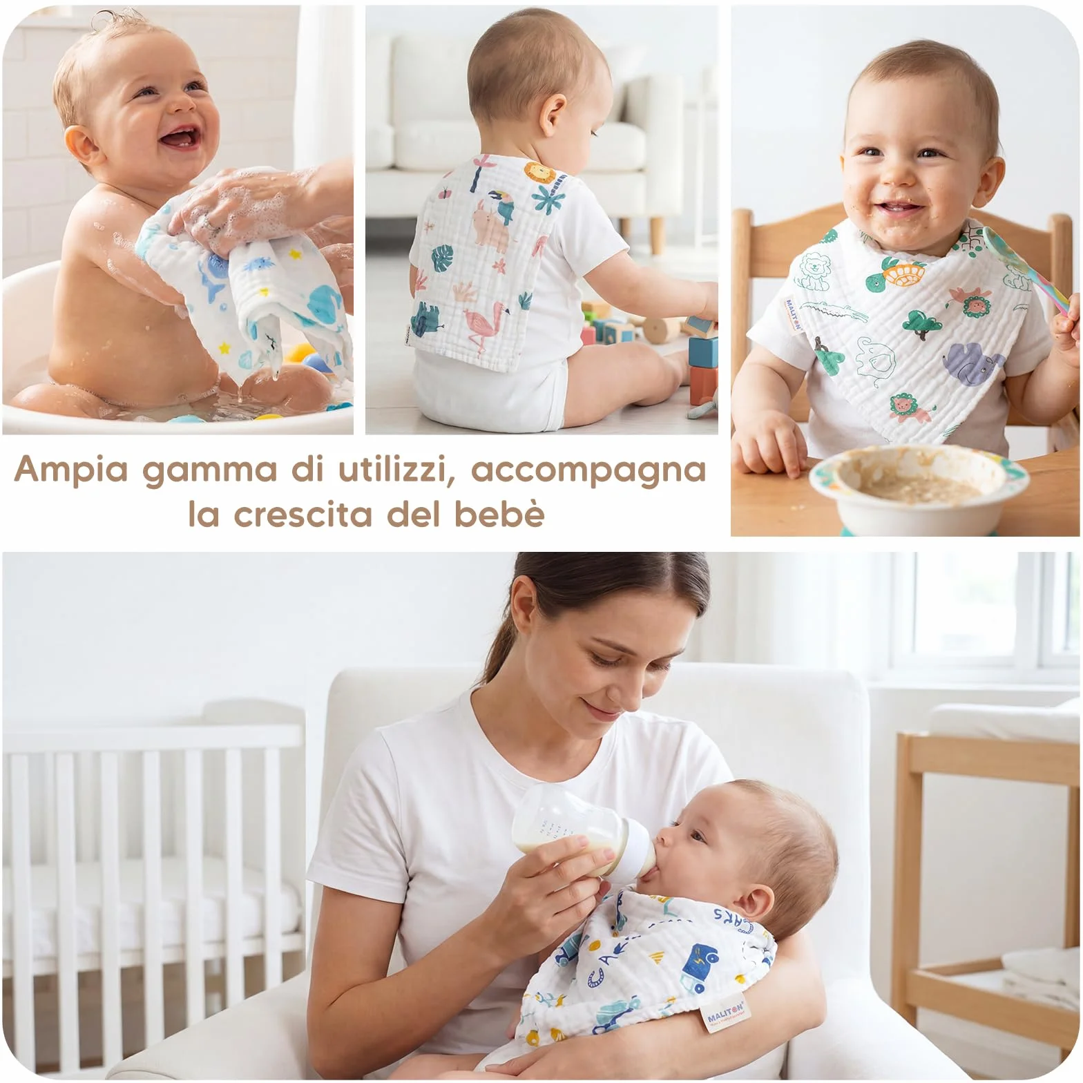 Maliton Mussole Neonato 6 pezzi Cotone 70x70cm Unisex