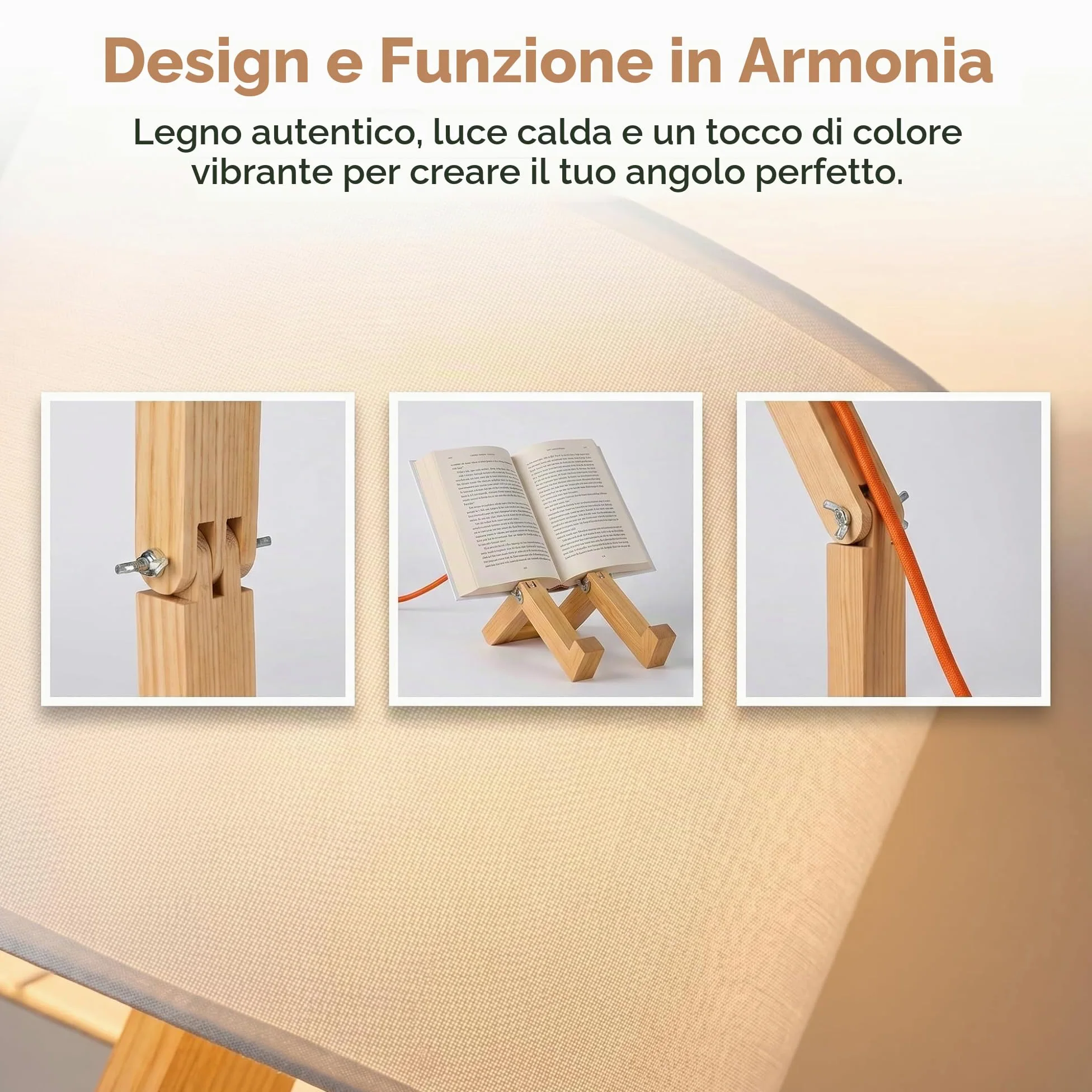 BARCELONA LED Lampada da Tavolo in Legno Articolata YOKI, Lampada Scandinava Design Omino con Paralume Bianco, Lampada da Scrivania E27 per Camera da Letto, Salotto e Ufficio