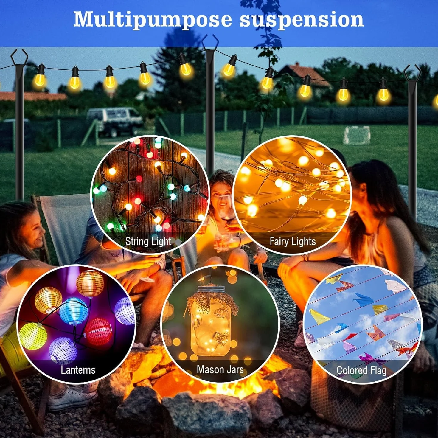 Set di 4 pali luminosi in metallo esterno da 2,9 m con forchetta palo