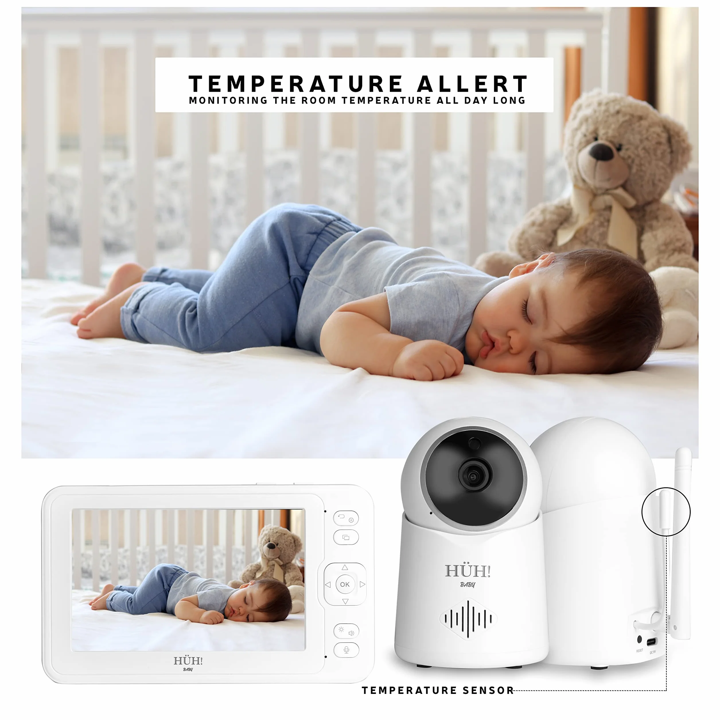 Baby Monitor Video e Audio 5" Senza WiFi Telecamera Neonati HD Visione Notturna Audio Bidirezionale VOX Batteria 3600mAh