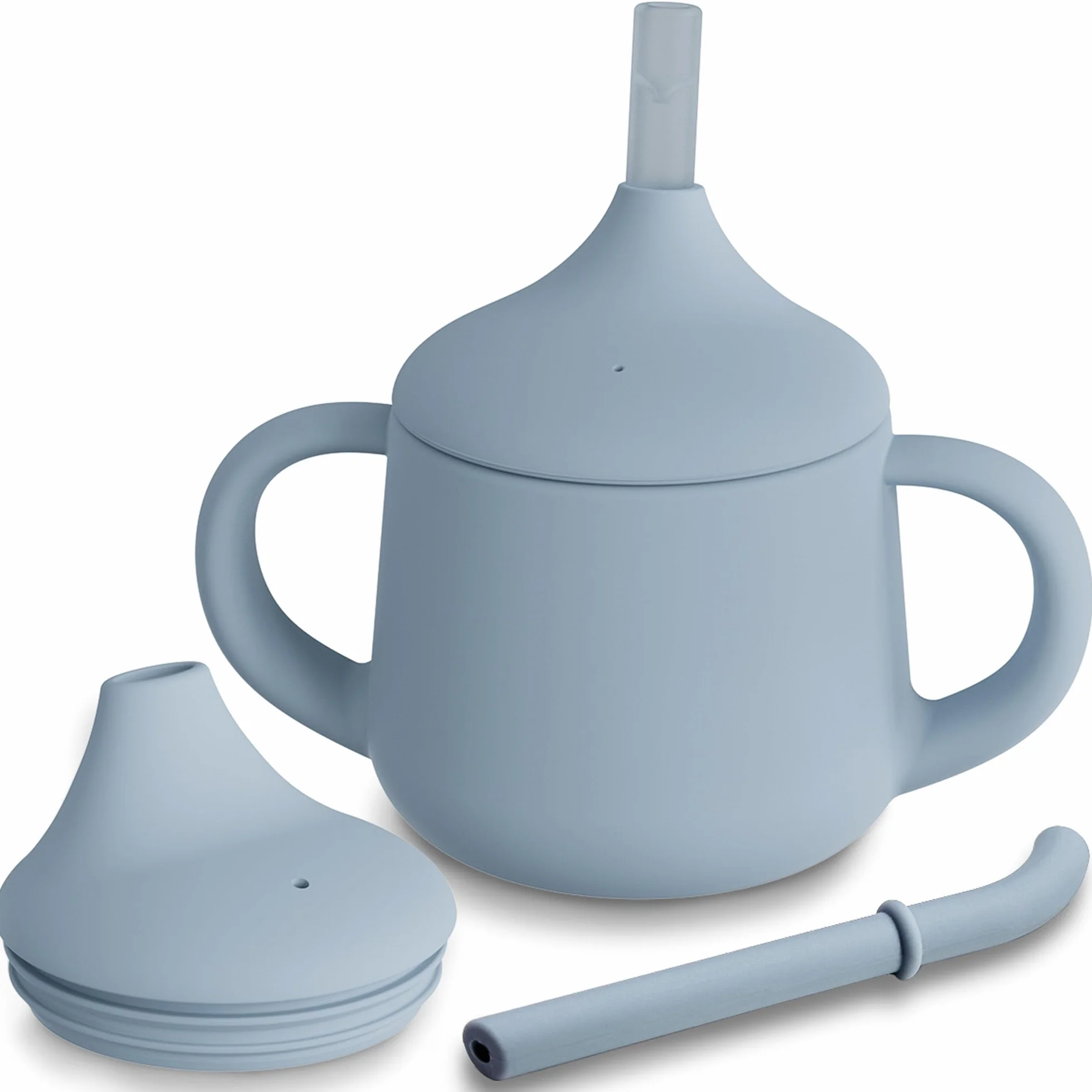Moonkie Bicchiere Antigoccia 3-Step con Cannuccia e Manici in Silicone Senza BPA Lavabile in Lavastoviglie Tazza Neonato 120 ml Azzurro