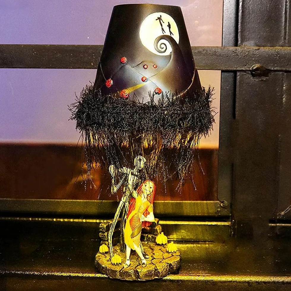 Lampada da Tavolo di Halloween con Luce LED Notturna Nightmare Before Halloween Luce Lunare con Nappa Resina Luci Atmosferiche per Scrivania Decorazione