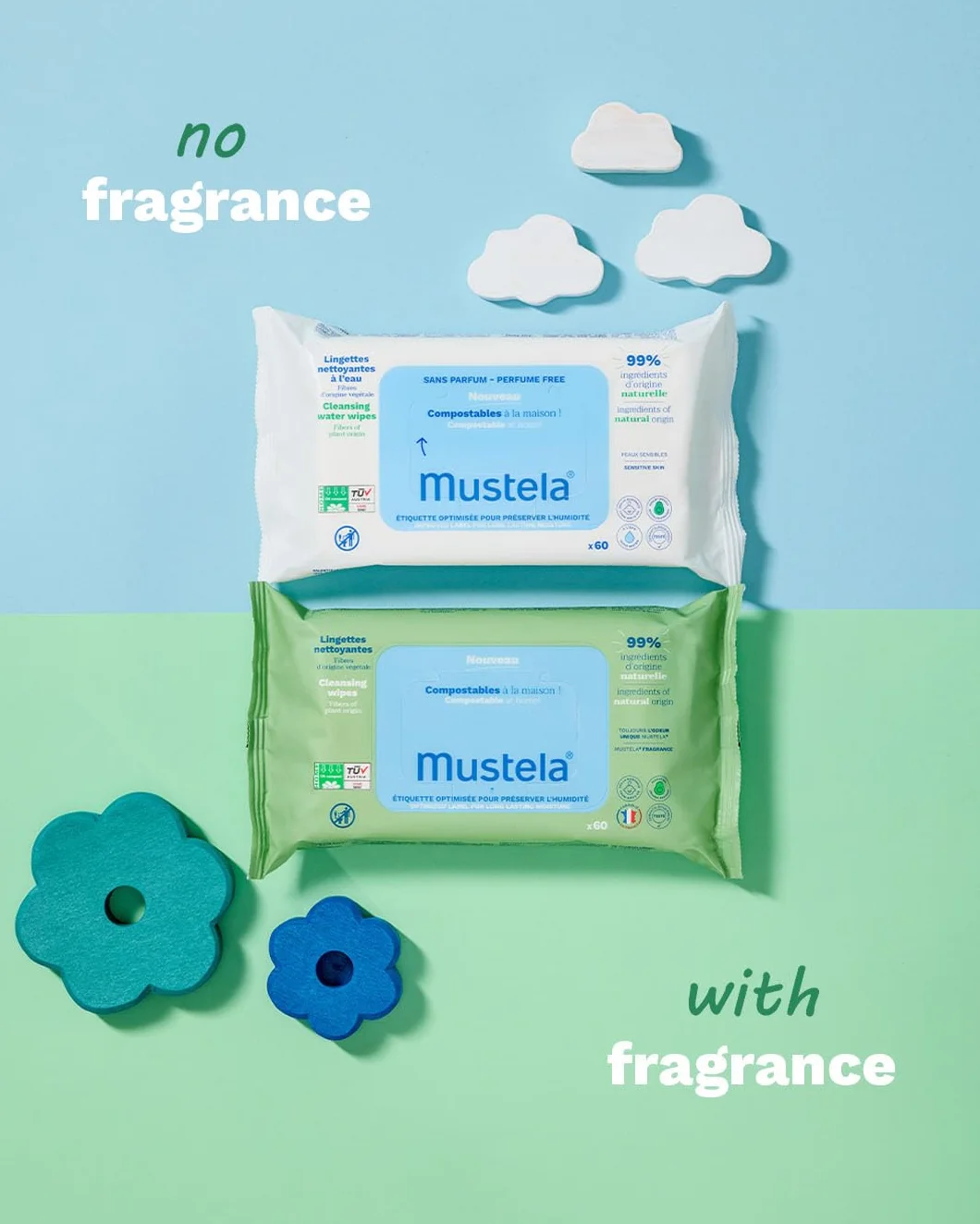 Mustela Salviette Cambio Pannolino Compostabili Senza Profumo 100% Fibre Lyocell 60 Pezzi