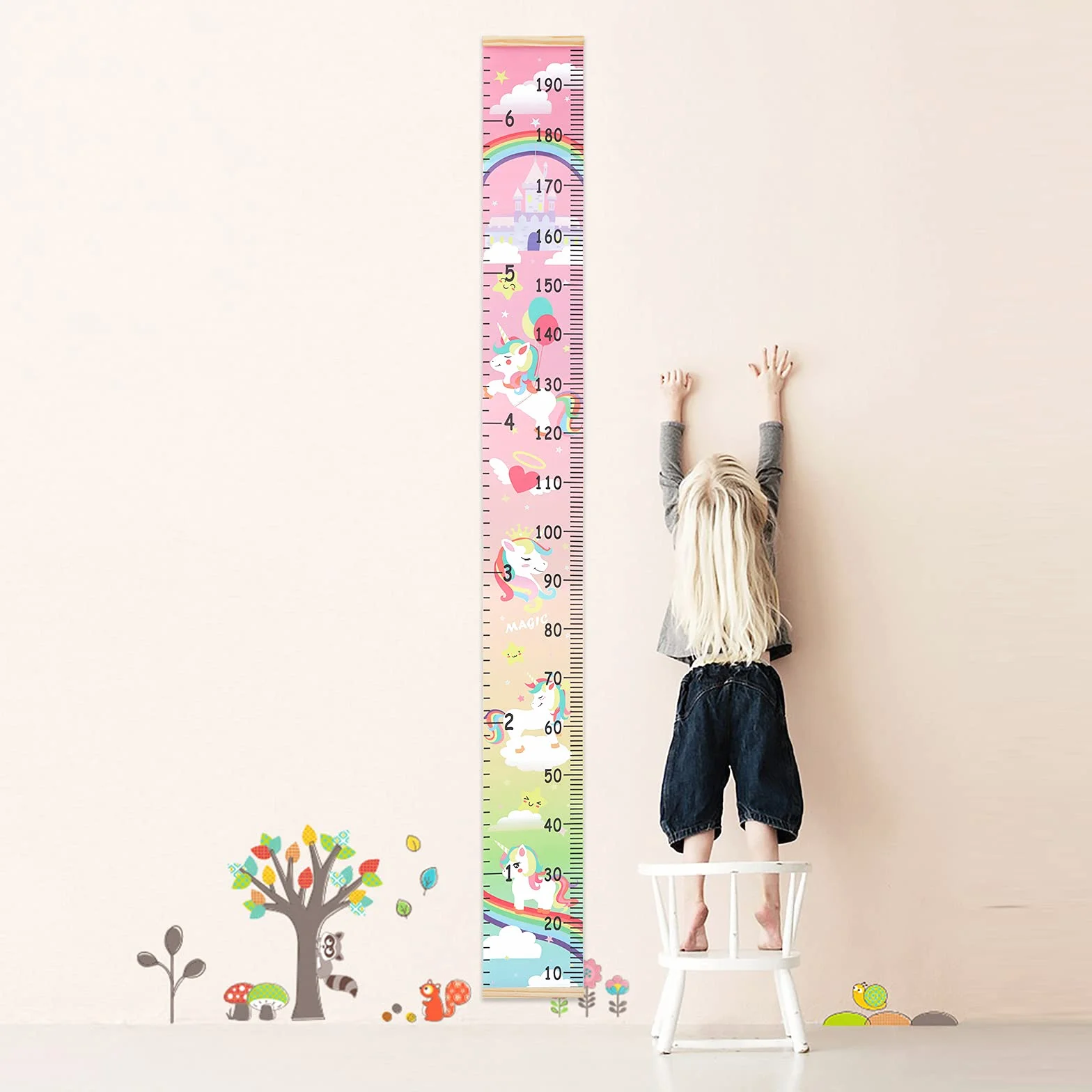 HIFOT Bambini Altezza Crescita Grafico Misurazione Unicorno Tela Decorazione Parete 190 x 20 cm