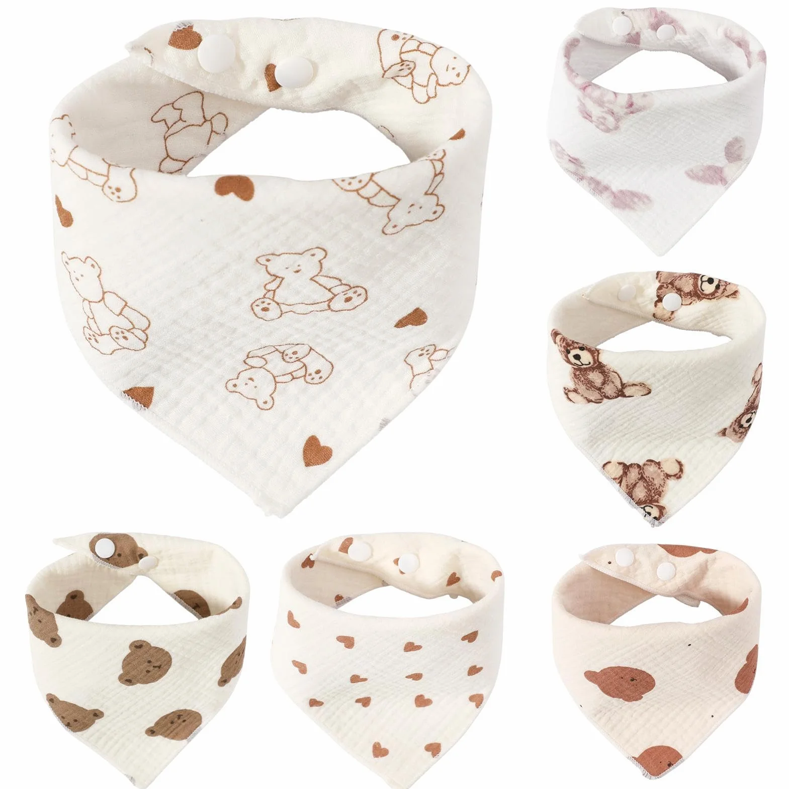 Bibs for Drooling and Teething, 6-Piece Soft Absorbent Burp Towels, Adjustable Newborns Feeding Cloths