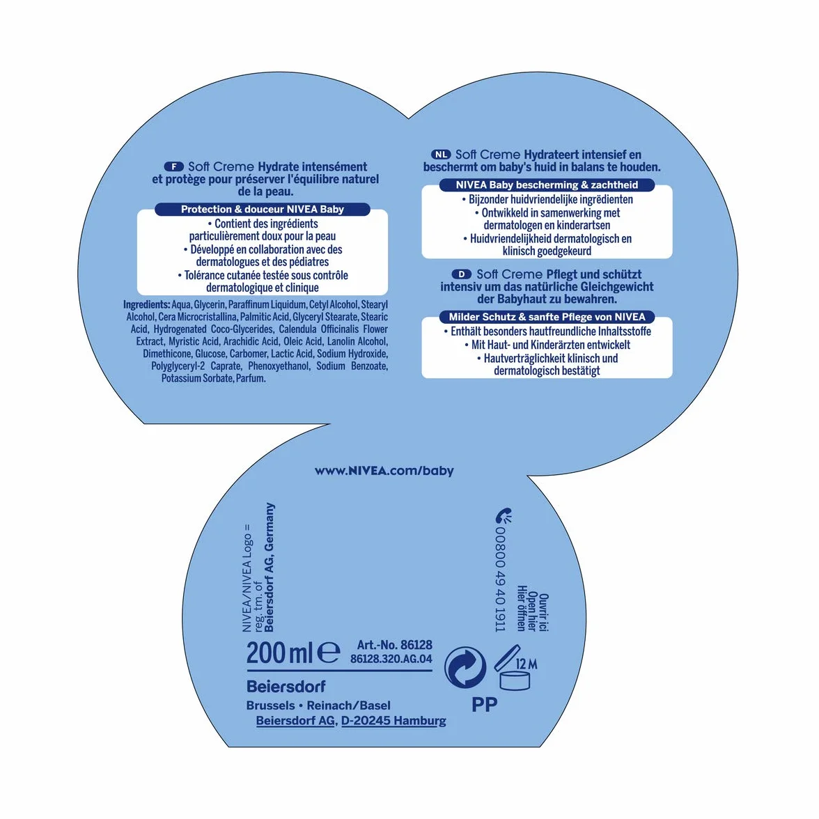 NIVEA BABY Soft Care Cream, crema hidratante para bebés con caléndula, 200 ml