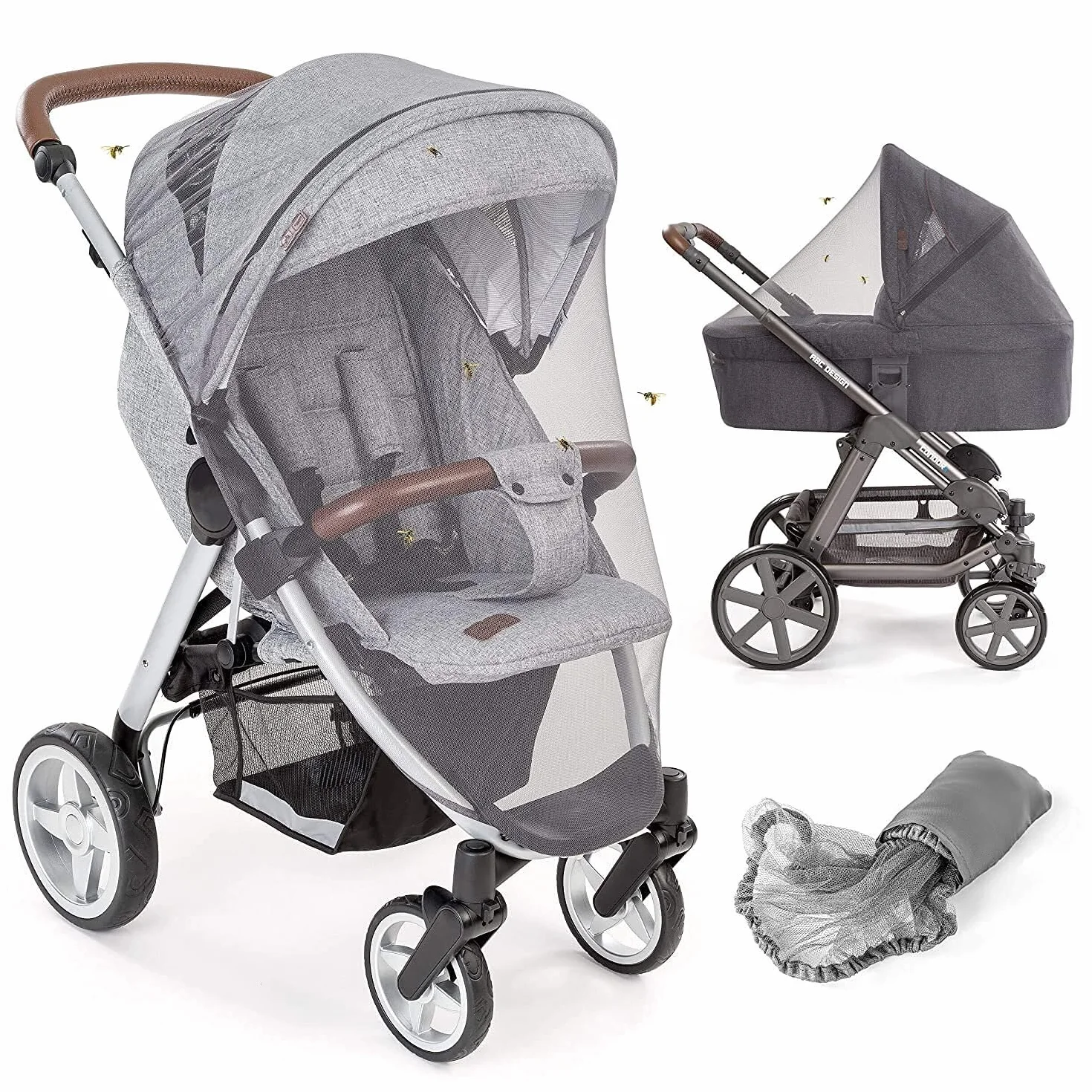 Zamboo Zanzariera Passeggino Universale e Carrozzine Rete Pieghevole a Maglia Fine Grigio Nero