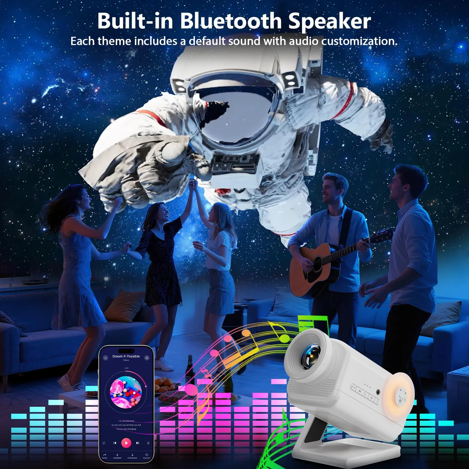 Proiettore Stelle Soffitto 3D Galaxy HD, Planetario Proiettore Professionale con Altoparlante Bluetooth, 60 Temi, Lampada Aurora Boreale per Camera Bambini e Adulti Regalo (Blanc)