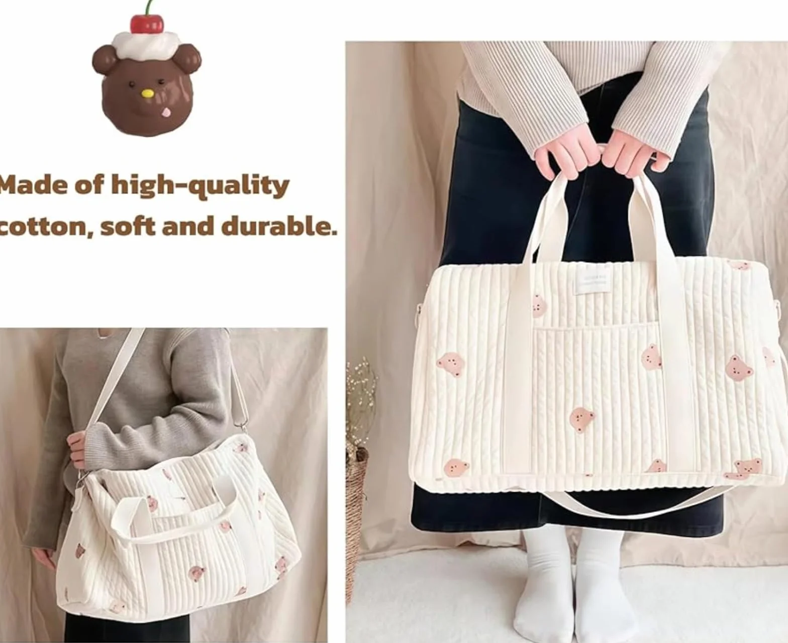 Borsa Parto Ospedale Mamma Grande, Borsa Passeggino Set da 2 Pezzi, Mommy Bag in Cotone con Ricamo