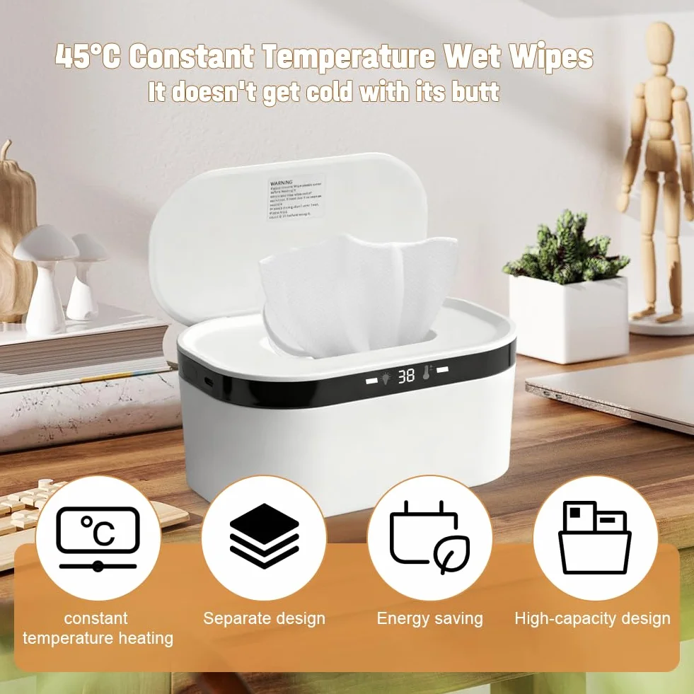 LOMUG Scalda salviette umidificate, 3 impostazioni di calore, riscaldamento rapido, USB, LED