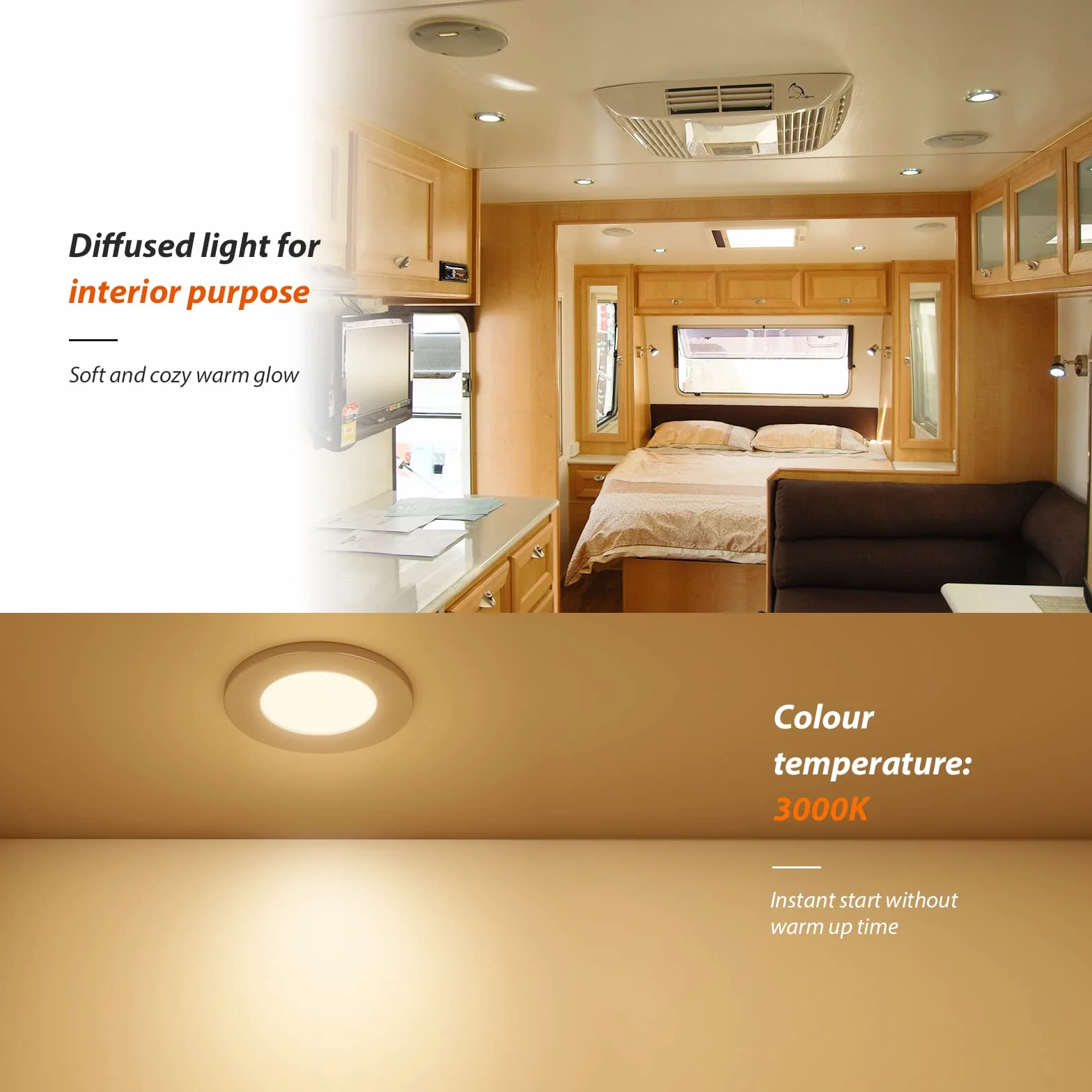 Dream Lighting Plafoniera 12v Faretti LED per Camper Interni Cromato IP44 Bianco Caldo 6 Pezzi