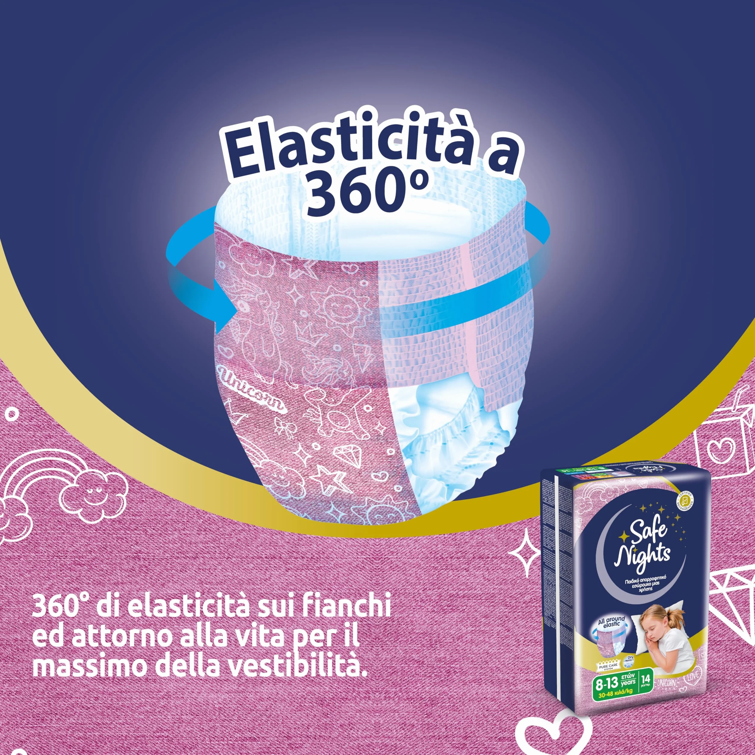 Babylino Safe Nights Girl Mutandina Assorbente Notte Bambina 8-13 anni 30-48kg 14 Unità