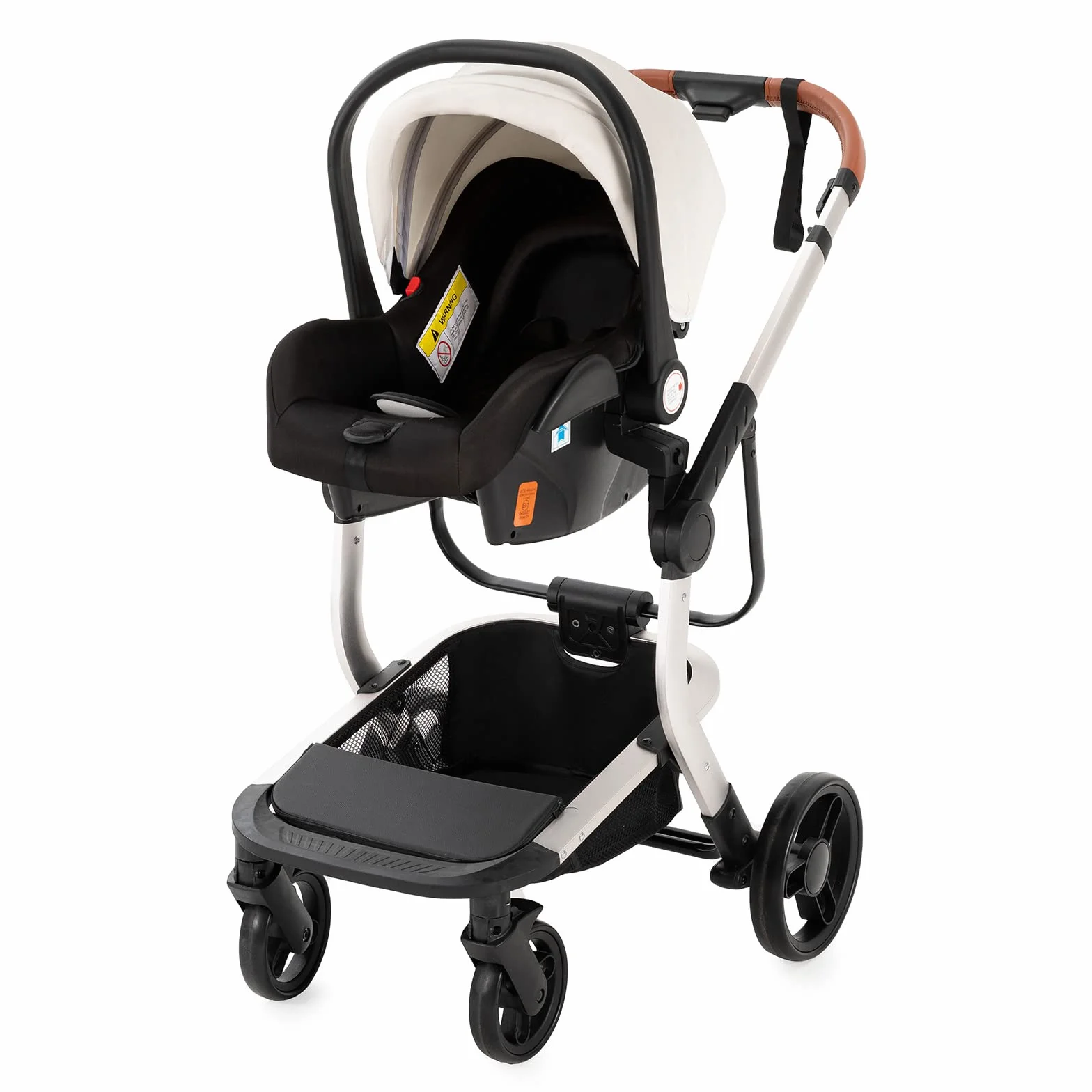 Passeggino 3 in 1 Trio Neonati Pelle PU Carrozzino Pieghevole 518 White