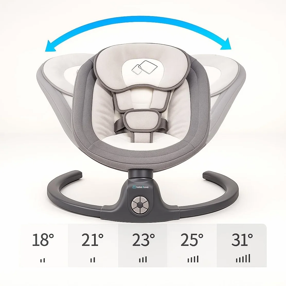 BEBE2LUXE AVA Sdraietta Dondolo Automatico Neonato 9 kg Altalena Elettrica Melodie Telecomando Timer Bluetooth Beige
