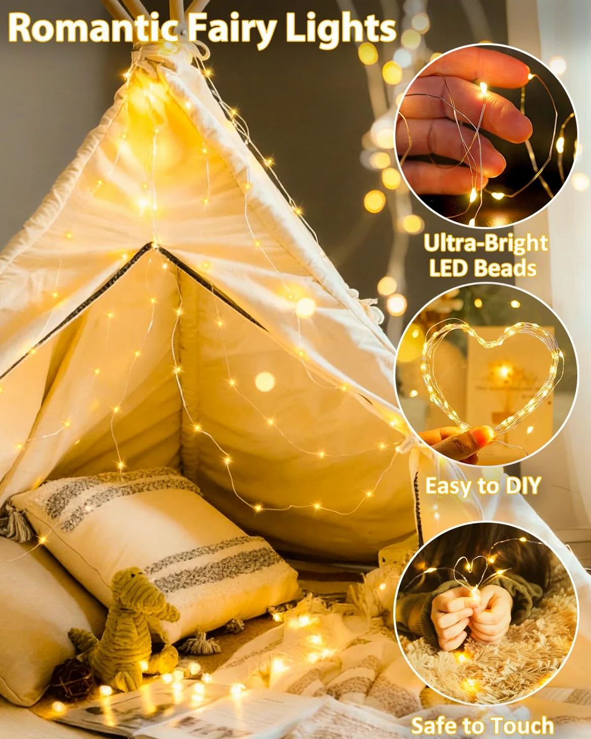 Confezione da 4 luci a 60 LED da 60 LED, funzionamento a batteria, con telecomando, impermeabili, con controllo a rmote, luci scintillanti con timer, alimentate a batteria, per camera da letto, feste,