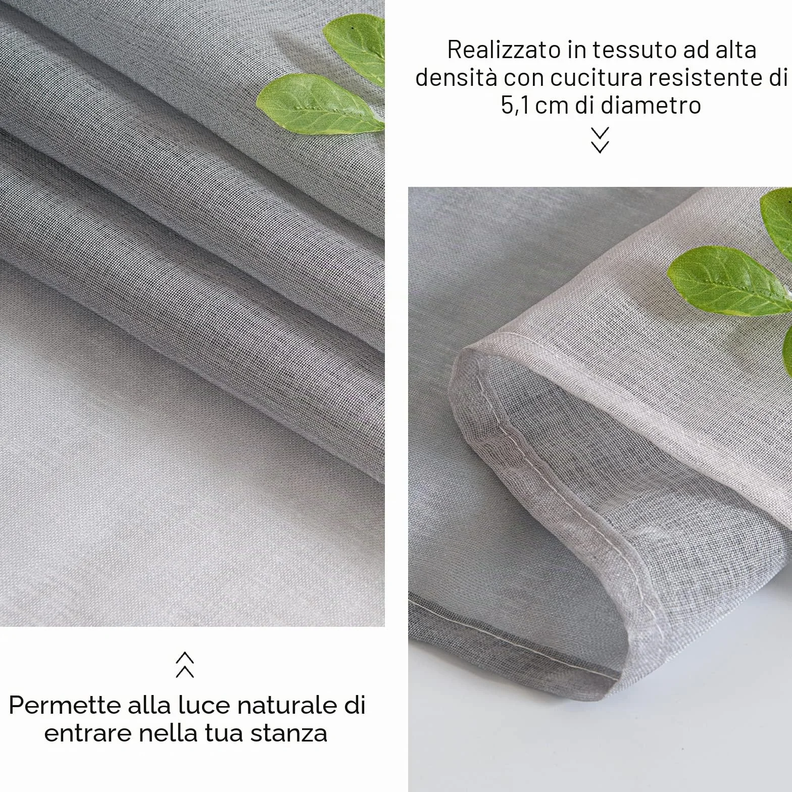 Tende Voile Trasparenti Occhielli Sfumato 140x245 cm Grigio 2 Pannelli