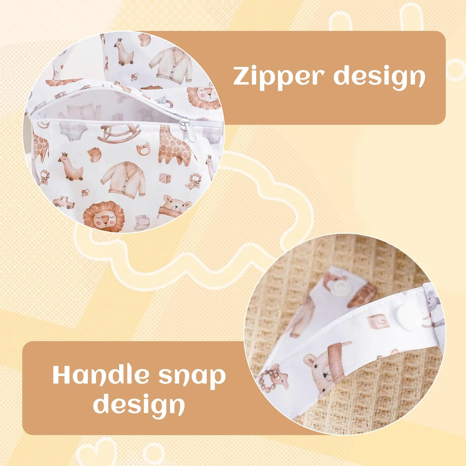 Wetbag Pannolini Lavabili Impermeabile Riutilizzabile con Doppia Cerniera 2 Pezzi