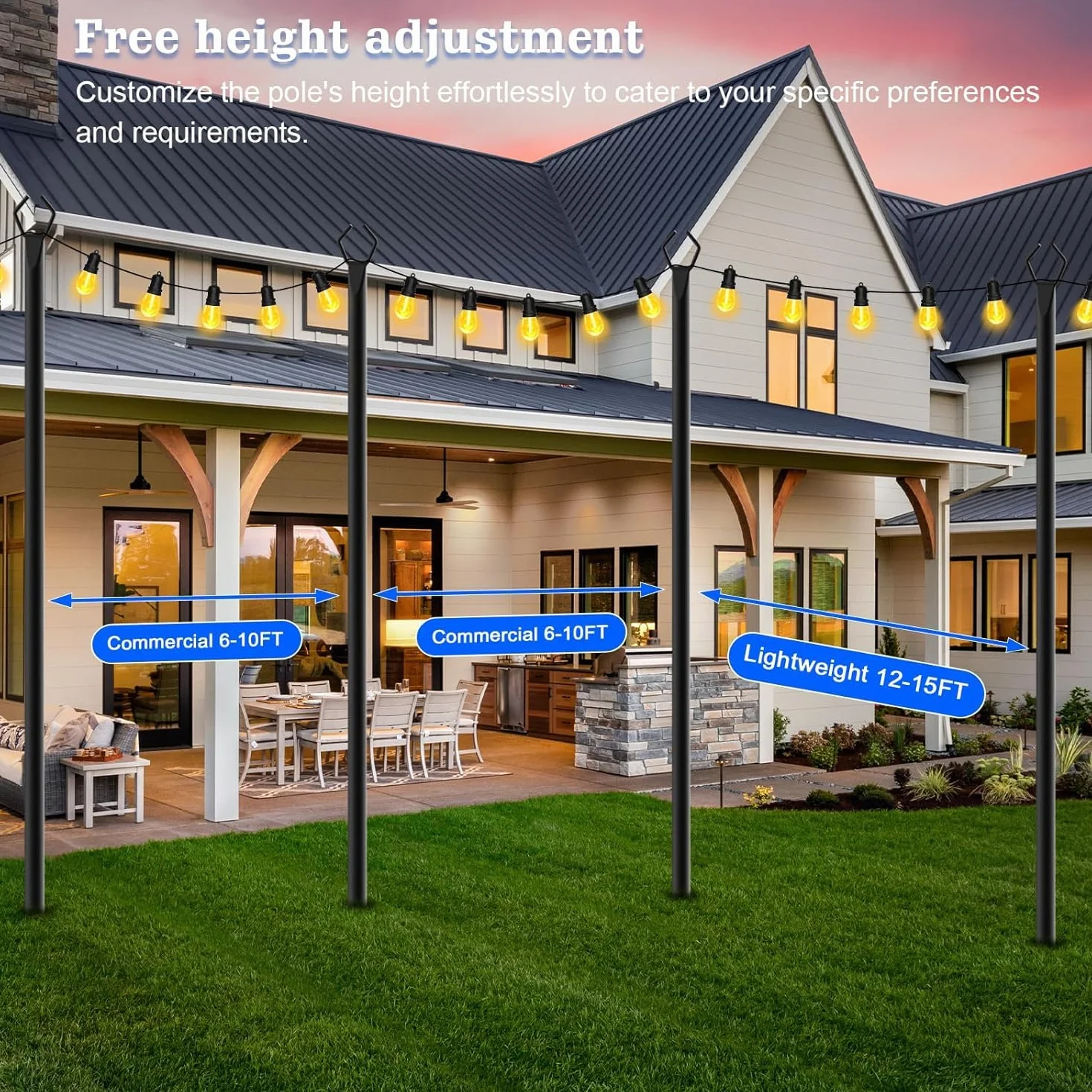 Set di 4 pali luminosi in metallo esterno da 2,9 m con forchetta palo