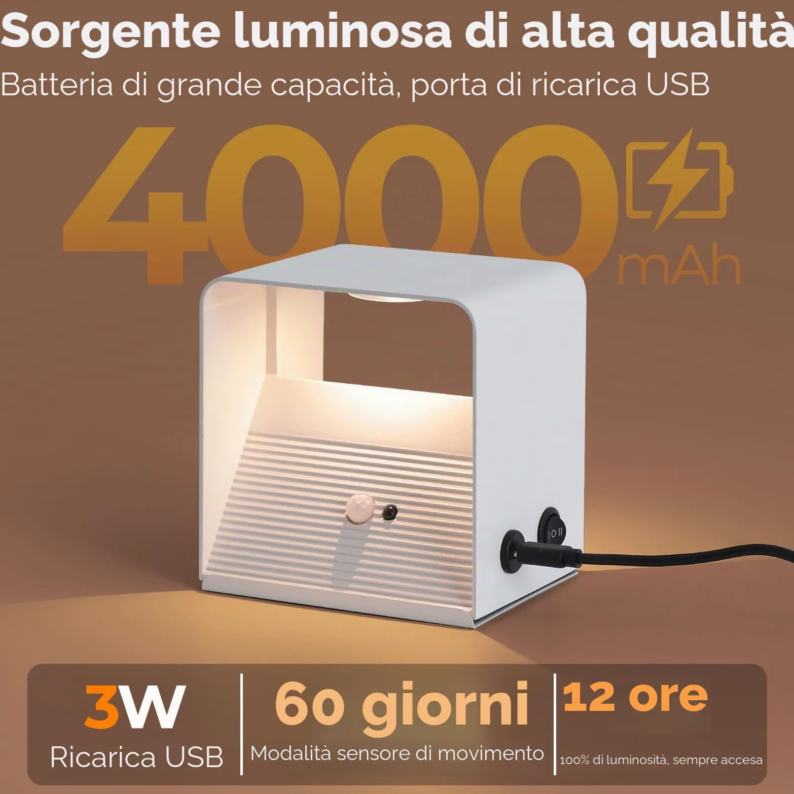 FUPE Applique da Parete Interno con Sensore di Movimento,Applique da Parete a Batteria da 4000 mAh con Telecomando,3 Colori Regolabile in Luminosità,Senza Fili,USB Ricaricabile,Bianco 2 Pezzi