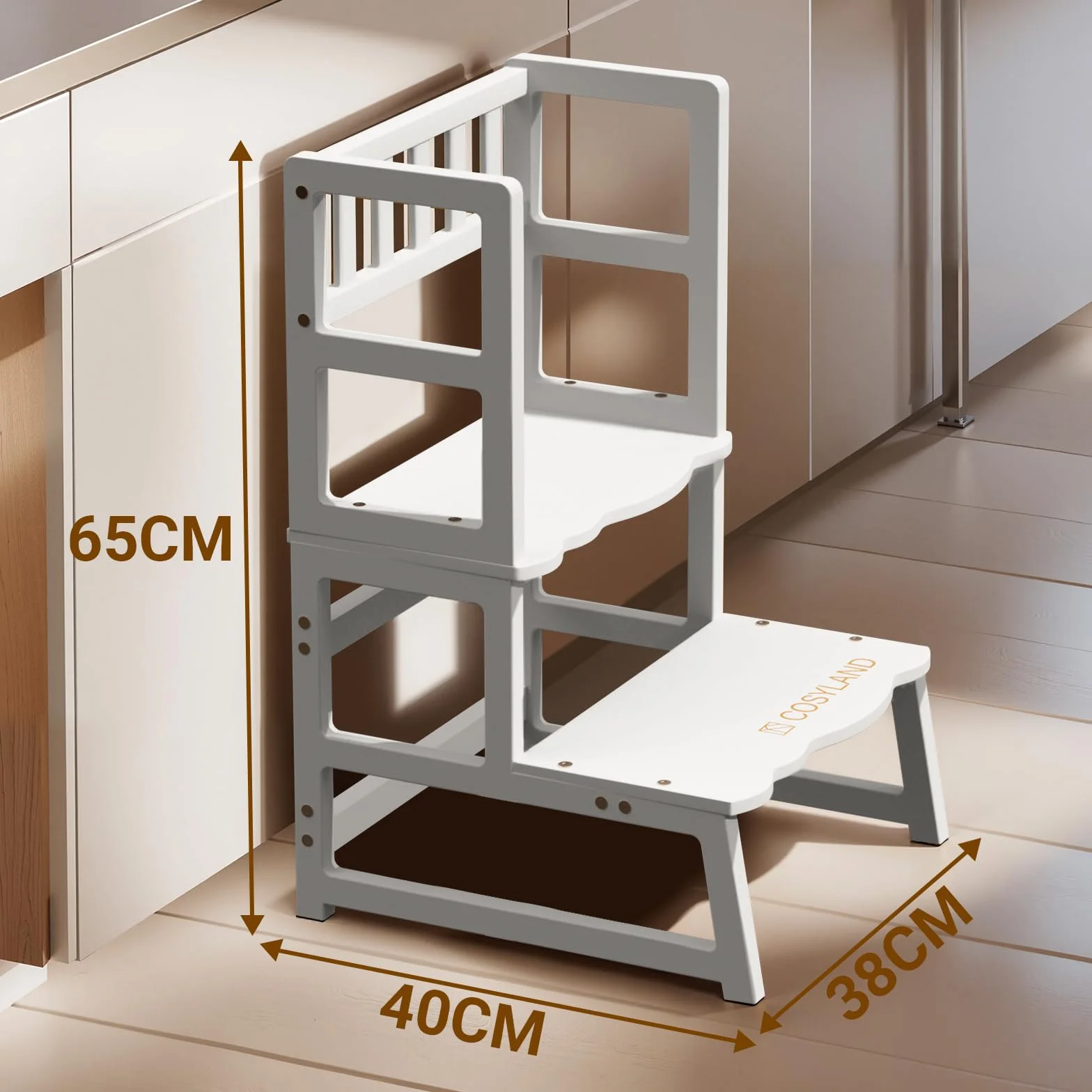 COSYLAND Torre Montessoriana 2 in 1 per Bambini con Protezione Rimovibile 136 kg Bianco