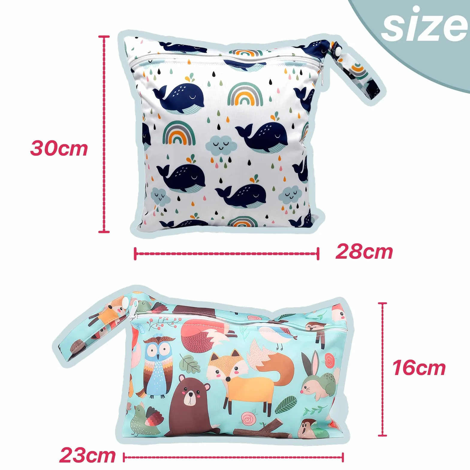 Borsa Pannolini Riutilizzabile Wet Bag con Cerniera Lavabile per Neonato Viaggi Spiaggia Piscina Gym