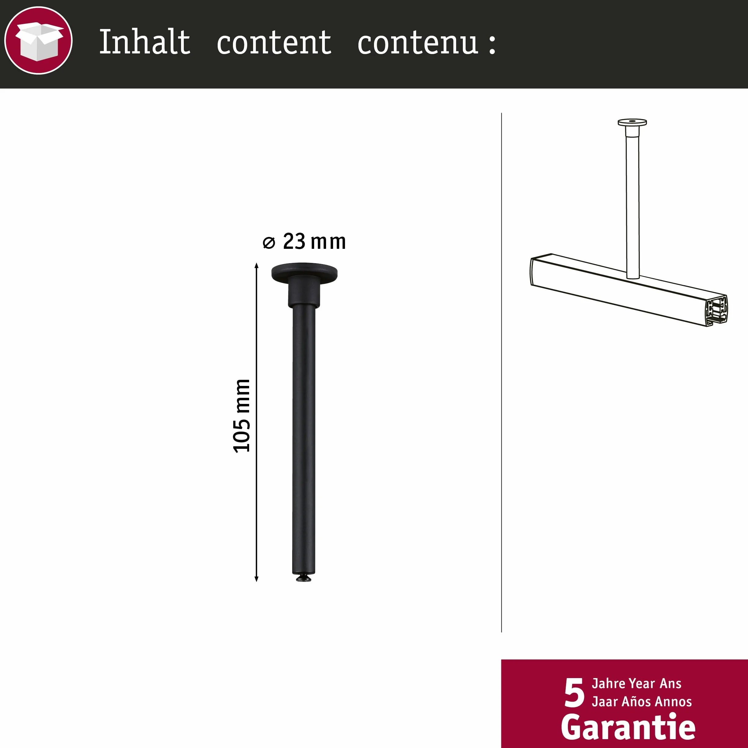 Paulmann 969.94 URail accessorio sospensione binario 23 mm nero opaco