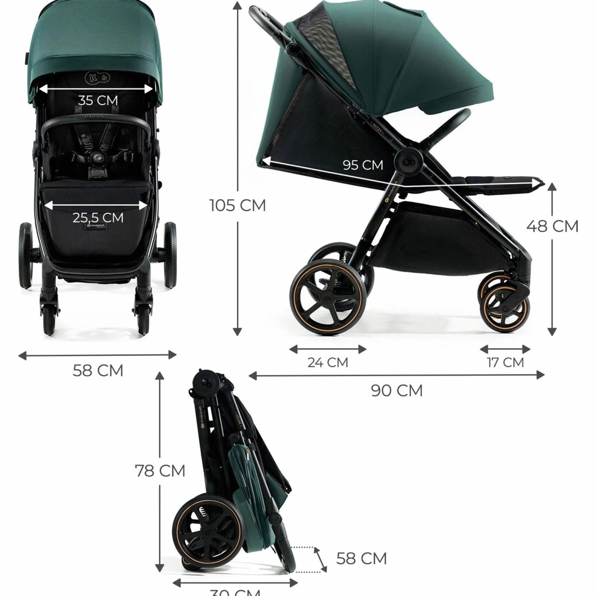 Kinderkraft MITZY Buggy Passeggino Reclinabile fino a 22 kg Leggero Pieghevole Verde