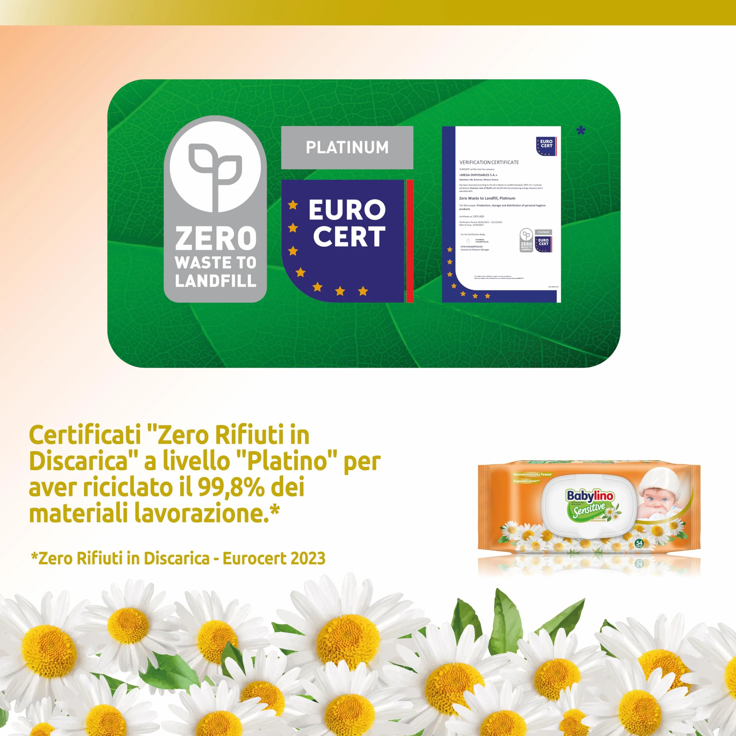 Salviette Neonato Babylino Sensitive Camomilla 98% Naturale PH Pelle, 3 Confezioni 162 Salviettine