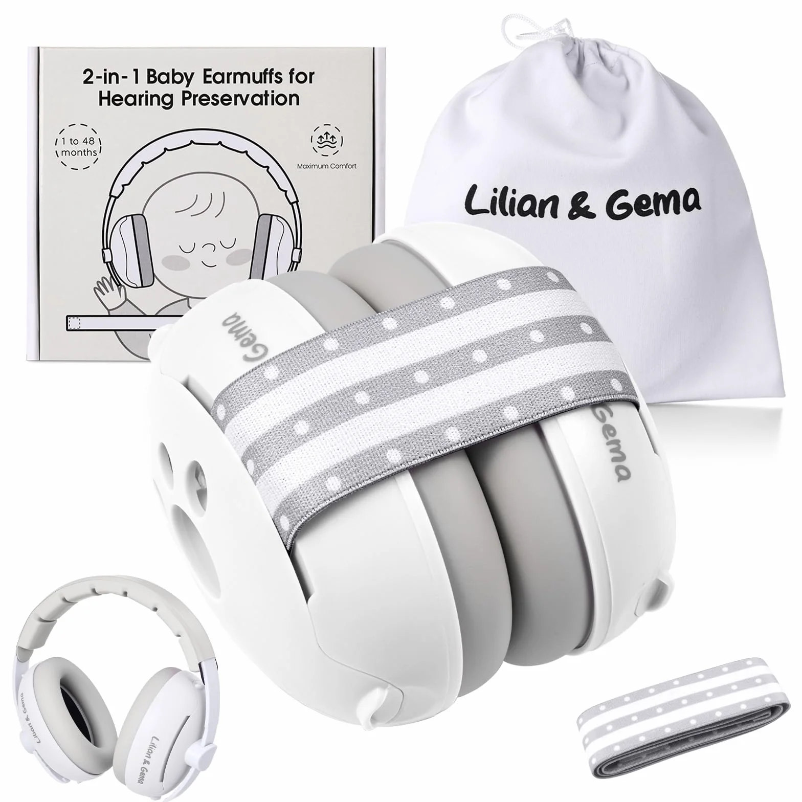 Lilian&Gema Protezione dell'udito per neonati 2-in-1 Cuffie con protezione acustica 25dB Paraorecchie regolazione del nastro