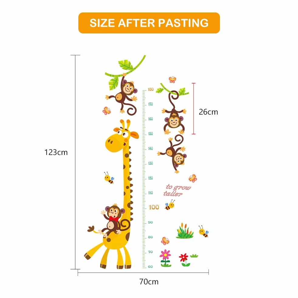 Adesivo da parete Metro graduato per bambini Giraffa 3D altimetro decorazione cameretta