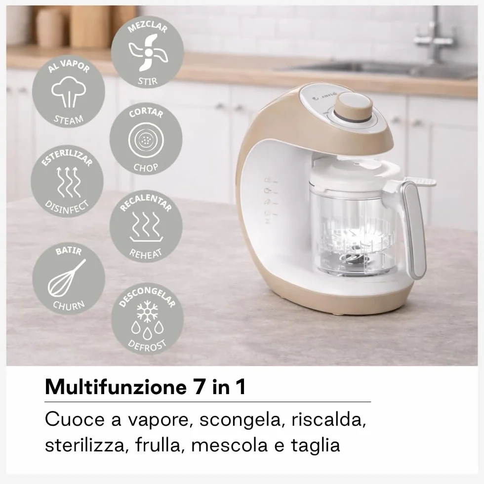 Jané Chefkiss 7 in 1 Multifunzione Robot da Cucina per Bebè Vapore Scongela Riscalda Sterilizza Pulizia Automatica