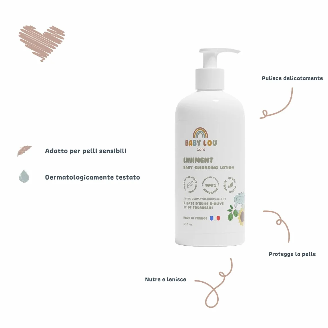 Linimento Bebè 2x500 ml Detergente Delicato Pelli Sensibili Naturale Vegan Francia