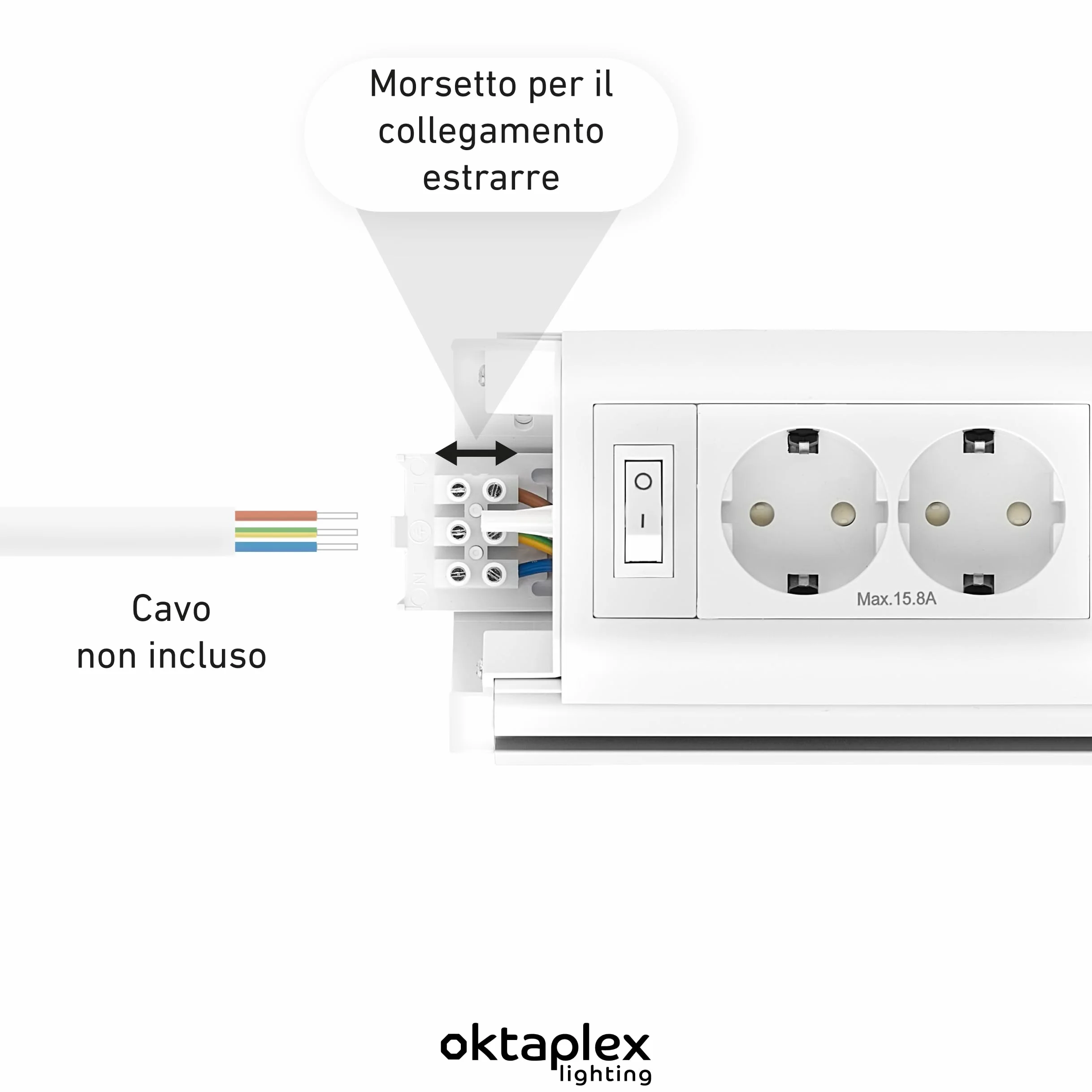 Oktaplex Talin lampada LED sottopensile con 2 prese 50 cm | 1085 lm e 9,7 W, 3000 K bianco caldo su 230 V, due prese integrate e 6 ganci per utensili