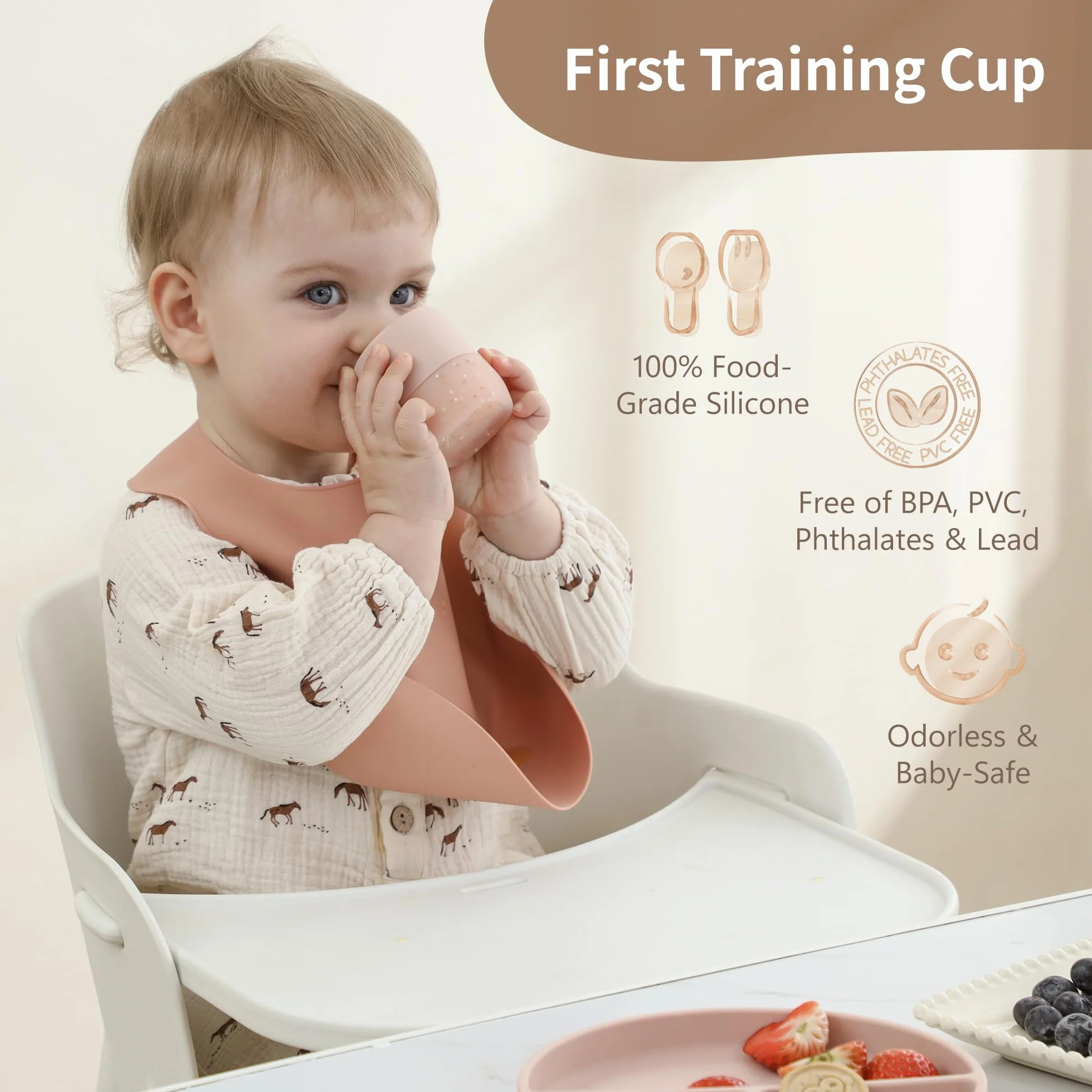 Moonkie Bicchiere Bambini 2 Pezzi Silicone Neonato 4 Mesi+ Svezzamento Base Ponderata senza BPA Lavastoviglie 2oz