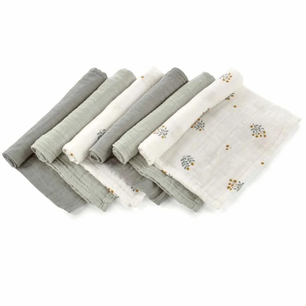 Jané Set 6 Mussole Neonato 35x35 cm Cotone e Bambù Naturale Verde