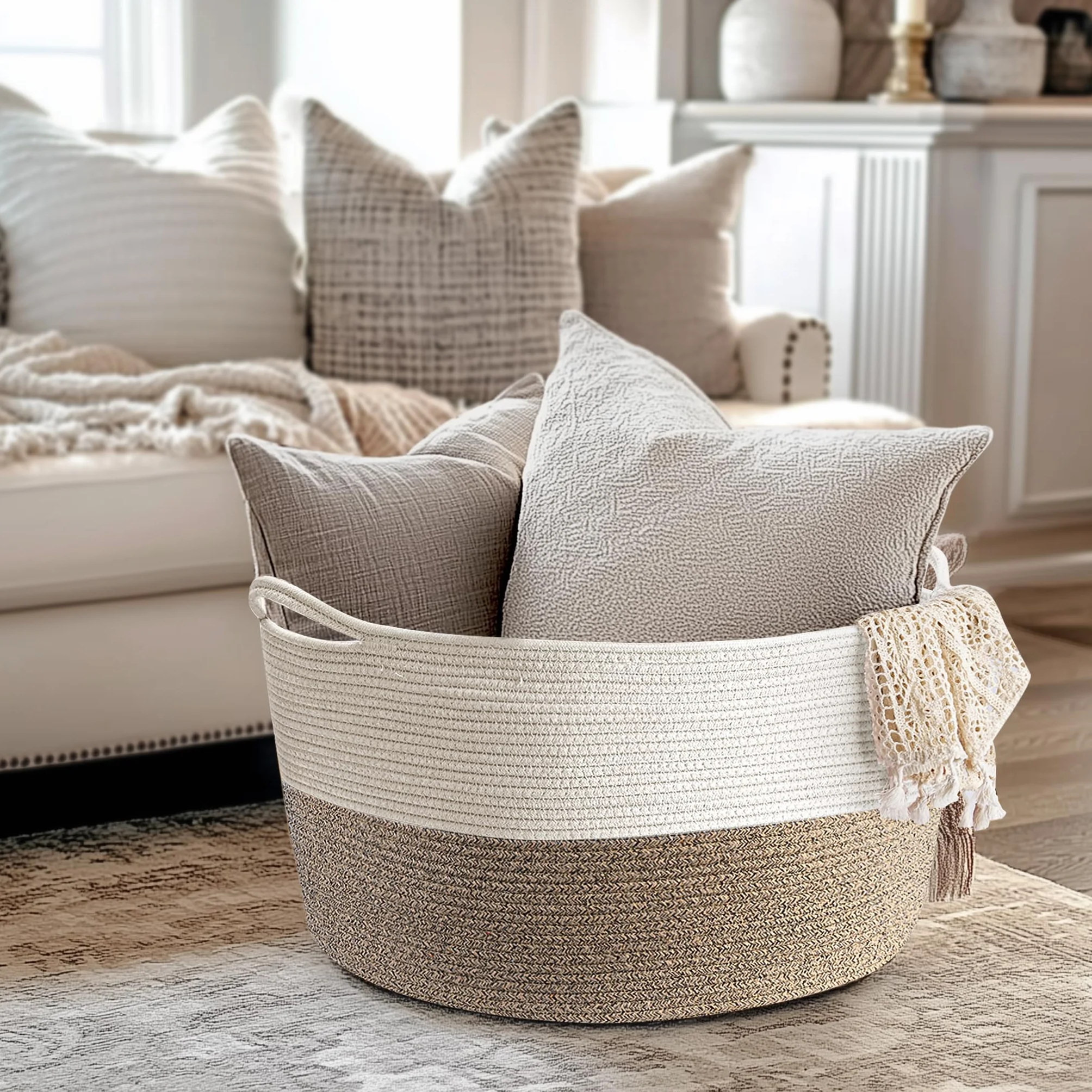 Maliton Cesto Portabiancheria Extra Grande 50x33 cm Bianco Marrone